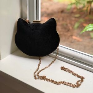 Velvet cat purse on gold chain
